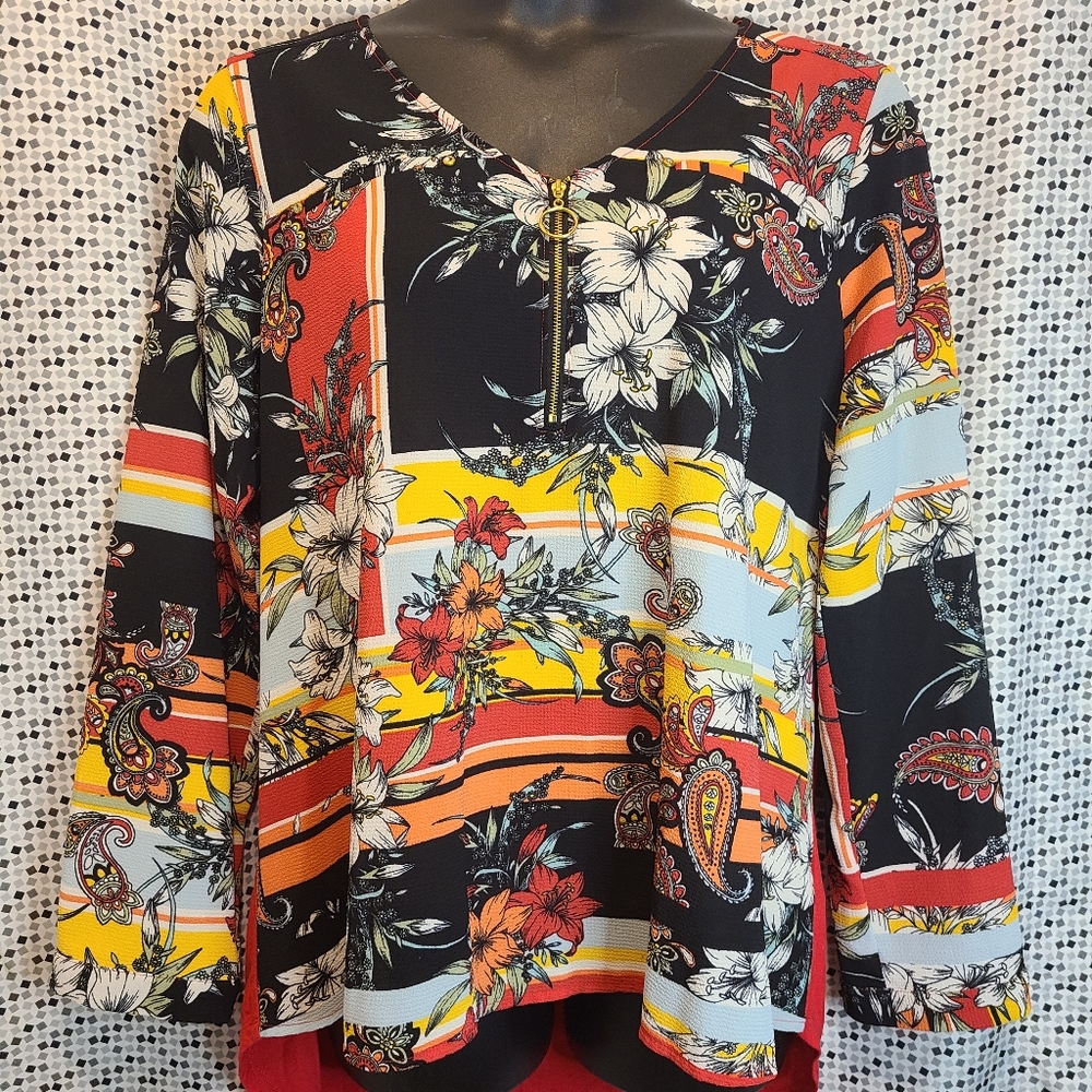 Simply Emma Plus Size Long Sleeve 1/4 Zip Blouse Size 2X
